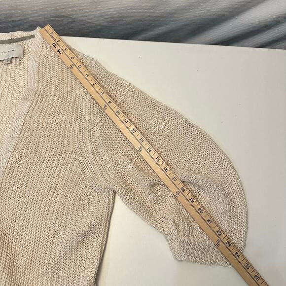 Brochu Walker Womens M Linen Cardigan Ivory Open Knit Puff Sleeve Coastal - Picture 10 of 10